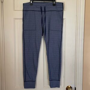 Aerie Women's Leggings Pants Size Large Blue Herringbone Pull On Pockets